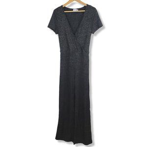 Princess Polly Grey/Black Metallic Ribbed Faux Wrap Jumpsuit Size 12
